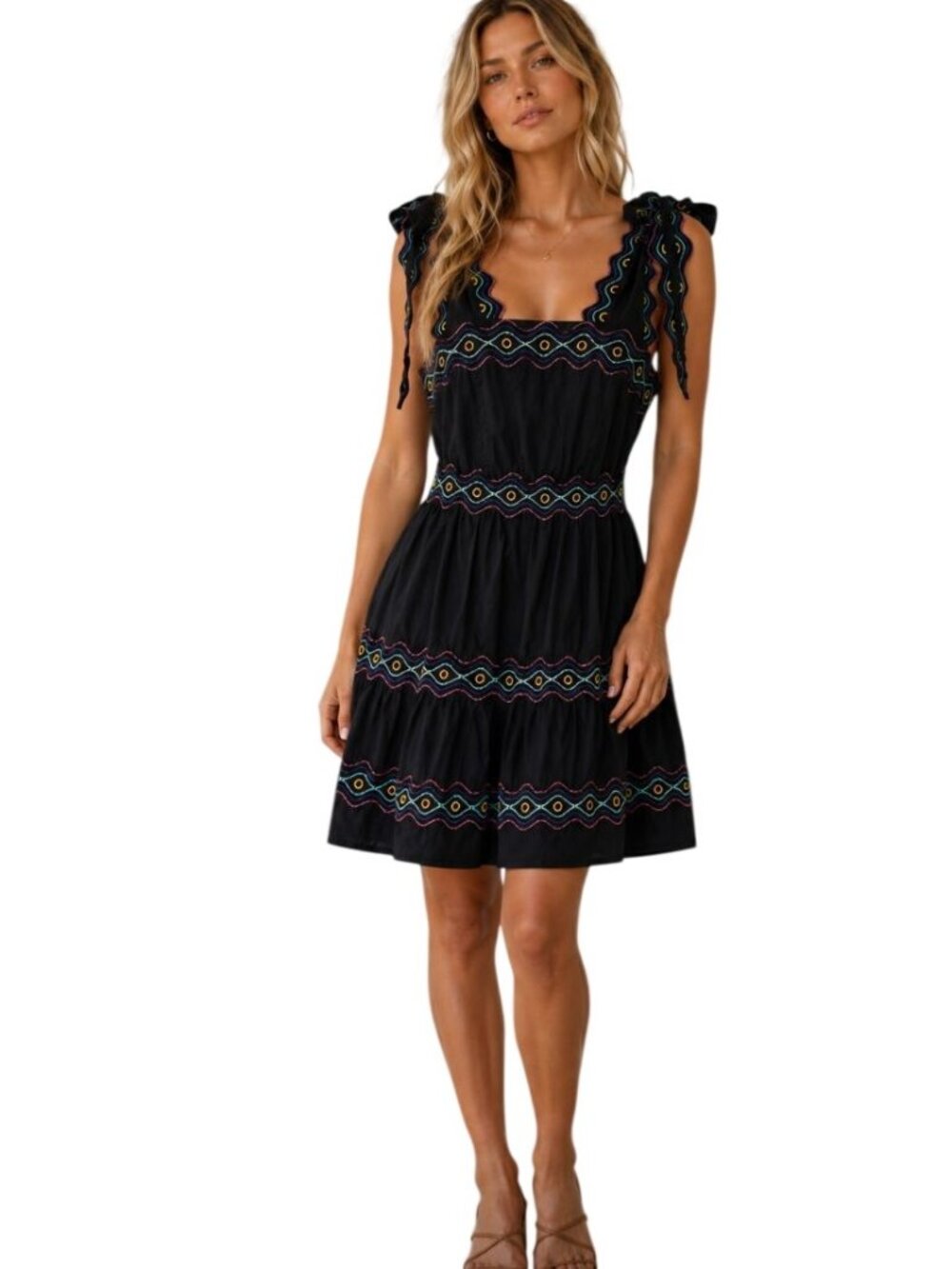 Celia B Size Umi Mini Dress In Black Tie Shoulder Scallop Edge NWOT - Size S